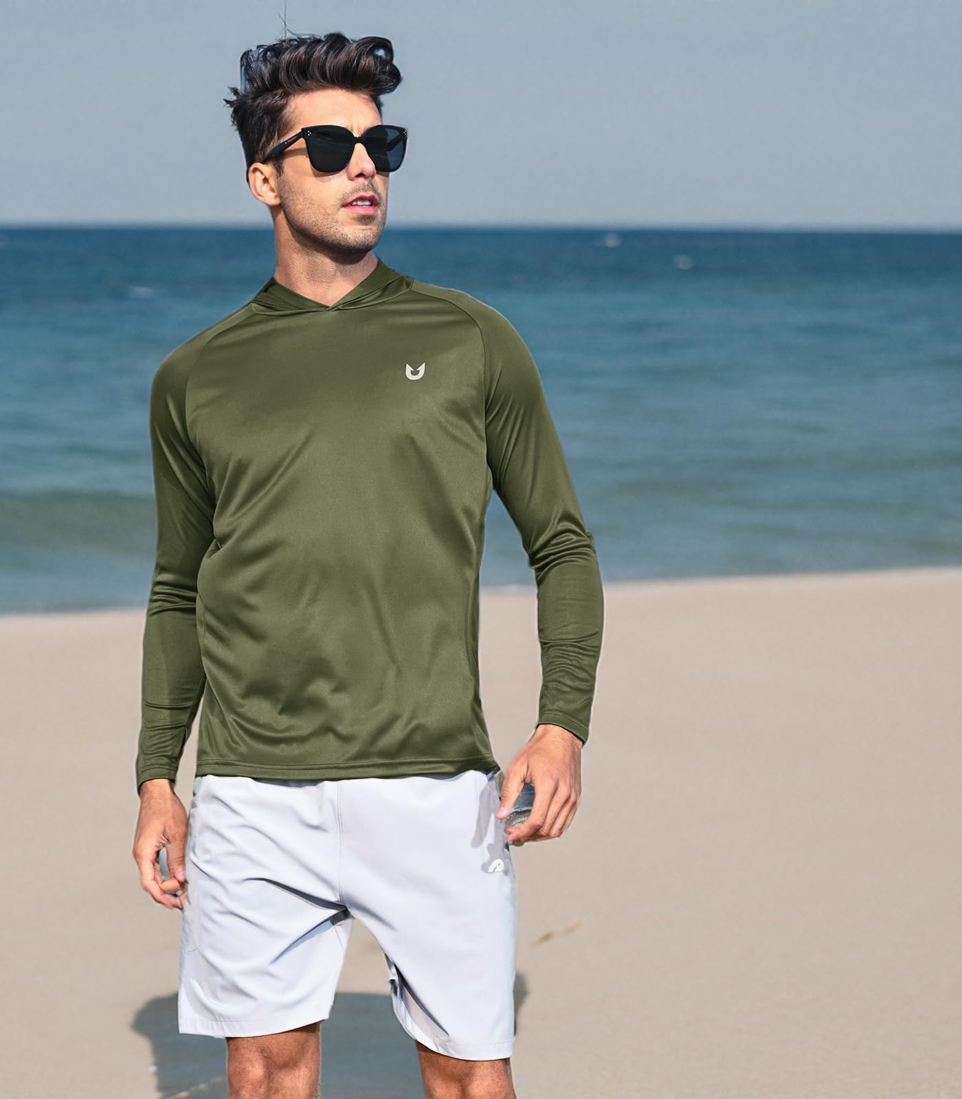 NORTHYARD Sudadera con Capucha UPF 50+ para Hombre, Camiseta de protección Solar de Manga Larga, protección Solar, protección UV, para Correr, Senderismo, Pesca, Verde Armada (Armygreen), Small