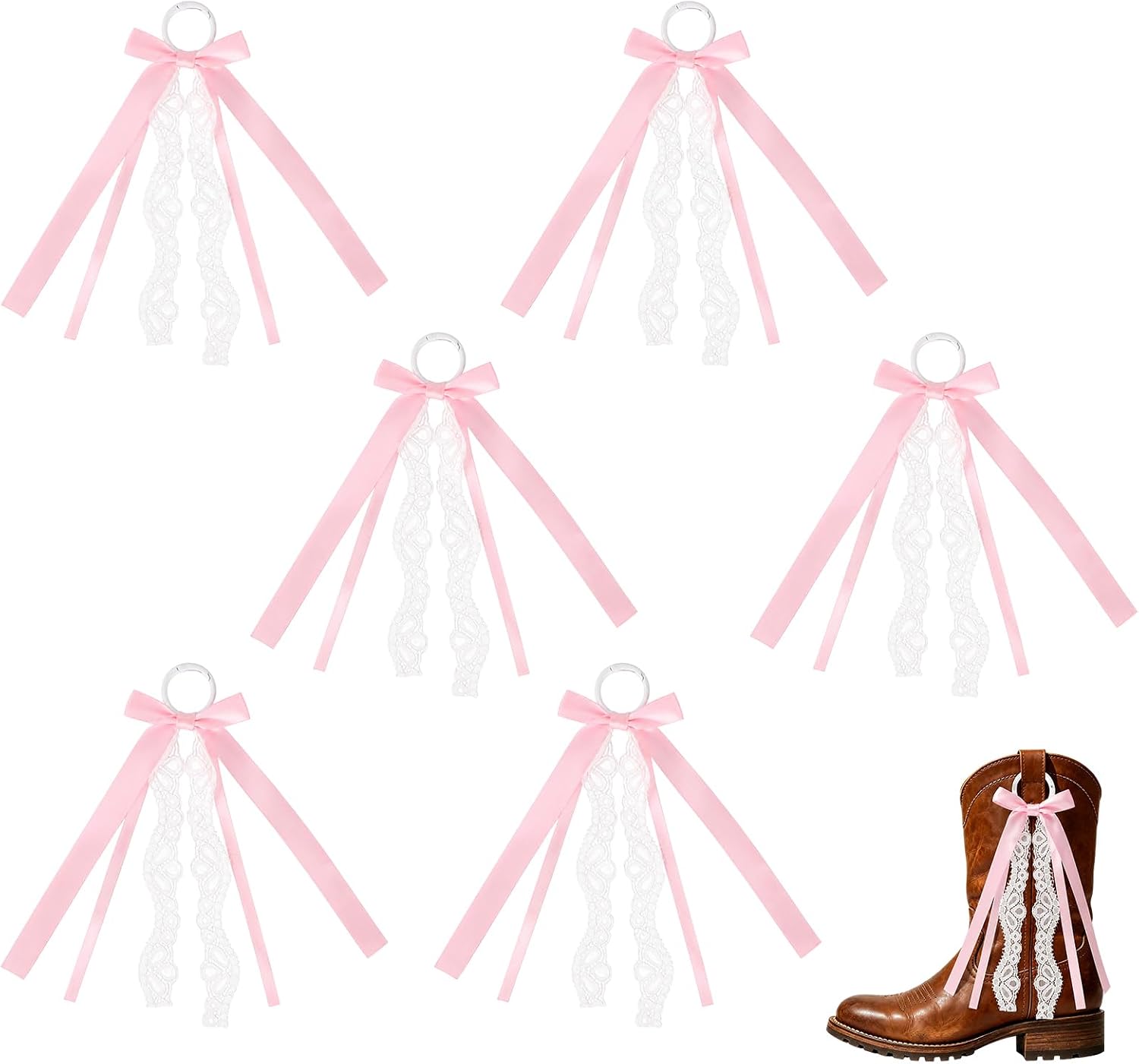 NQEUEPN 6pcs Pink Ribbon Boot Bows, Removable Lace Bows Clip