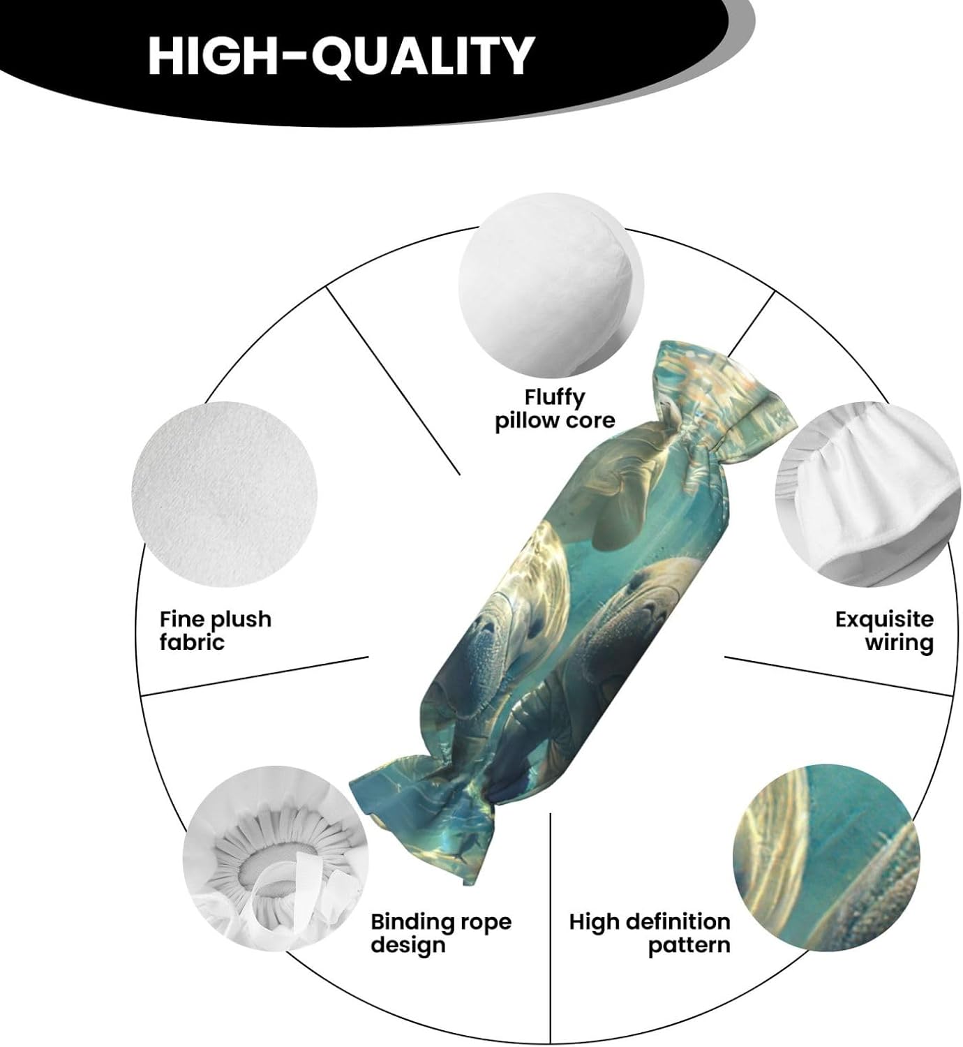 Manatee Animals Print Candy Cylindrical Comfortable Pillow Throw Pillows Home Decor Easy Maintenance