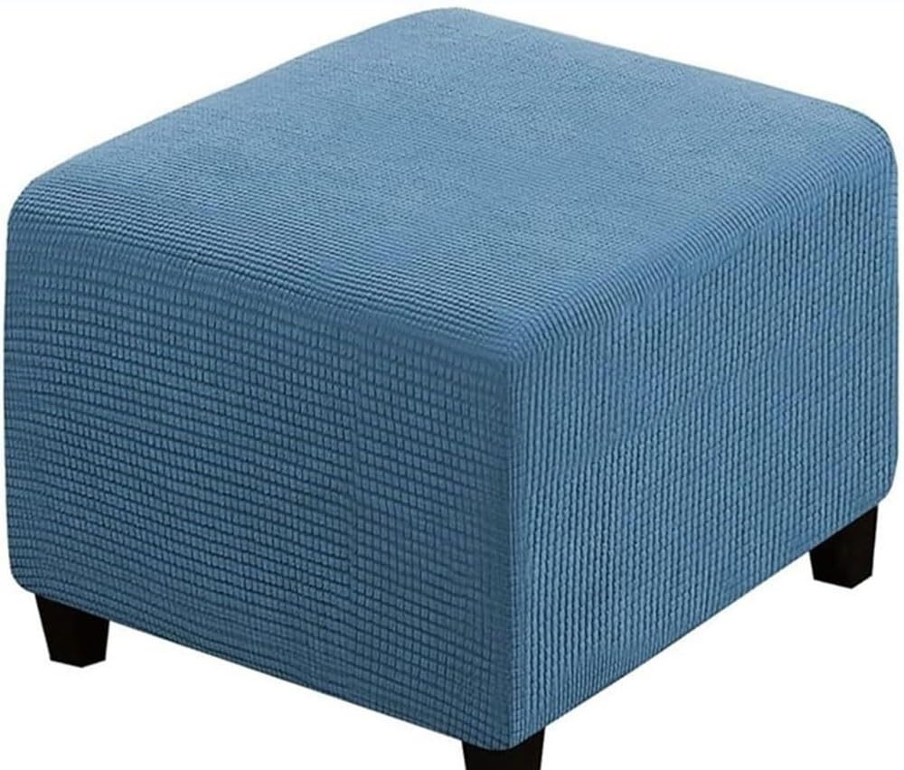 Swj-Swjssb Blue Stretch Corduroy Ottoman Slipcover,Square Footstool Cover Large Brown Grey Black Footrest Pouffe Protector Covers With Elastic Bottom Washable Super Soft Ottoman Covers(,70X70 Cm)