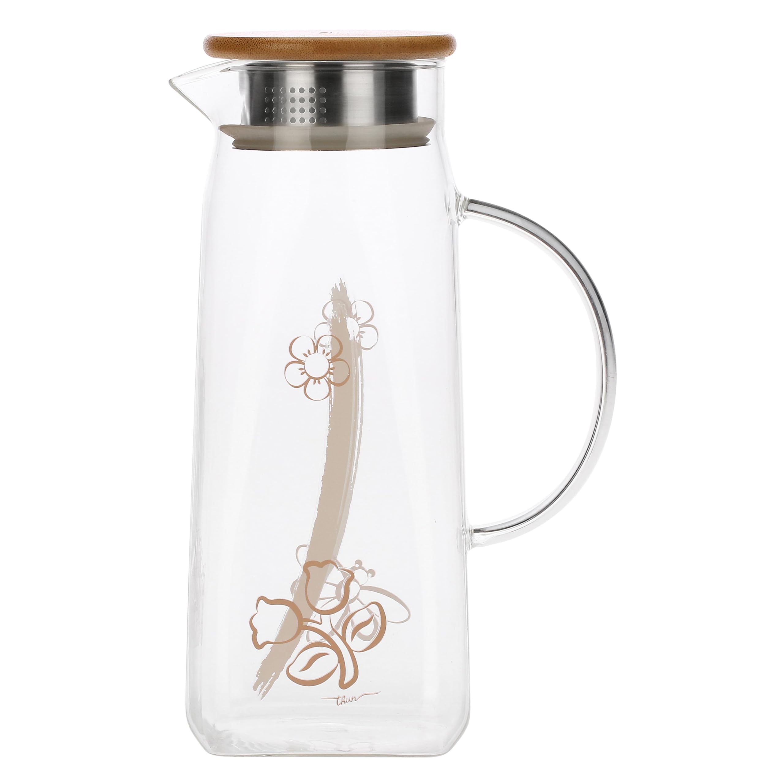 THUN - Caraffa in vetro, Elegance - Vetro borosilicato; acciaio inox; bambù; silicone, 1,4L