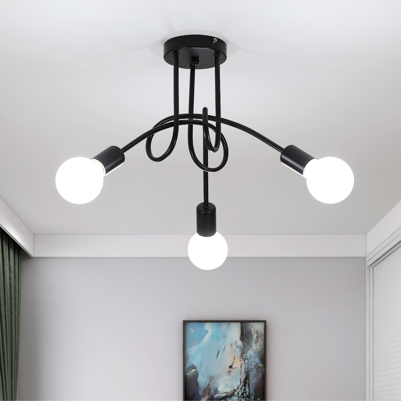 Plafoniera Industriale Vintage - Lampada Da Soffitto In Metallo Nero, 2 Attacchi E27, Per Interni - Foto 3