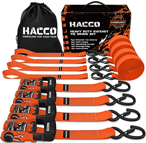 Haccoplanet Ratchet Straps, 5280Lb Break Strengeth, 4Pk 1.6" X 8' Heavy Duty Ratchet Tie Down Strap Set With Padded Handle, Coated S Hook, Soft Loop For Atv Utv Motorcycle Truck Cargo Straps (Orange) #TOP13