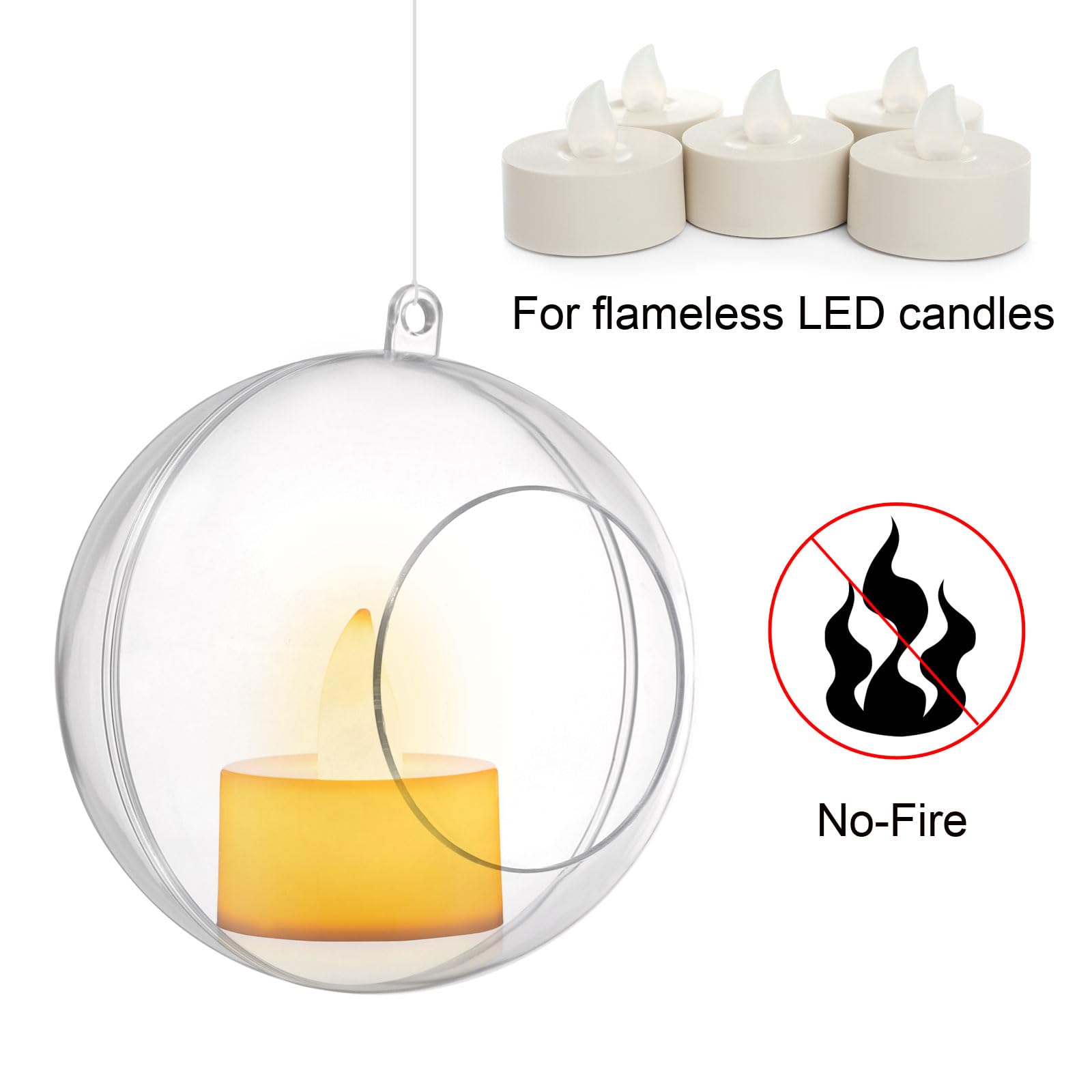 QUARKZMAN 30 Pcs Portavelas Colgantes Globos 4.7" Bolas de Acrílico Rellenables, Contenedor de Adornos Navideños de Plástico para Decoración de Bodas Fiestas Hogar DIY
