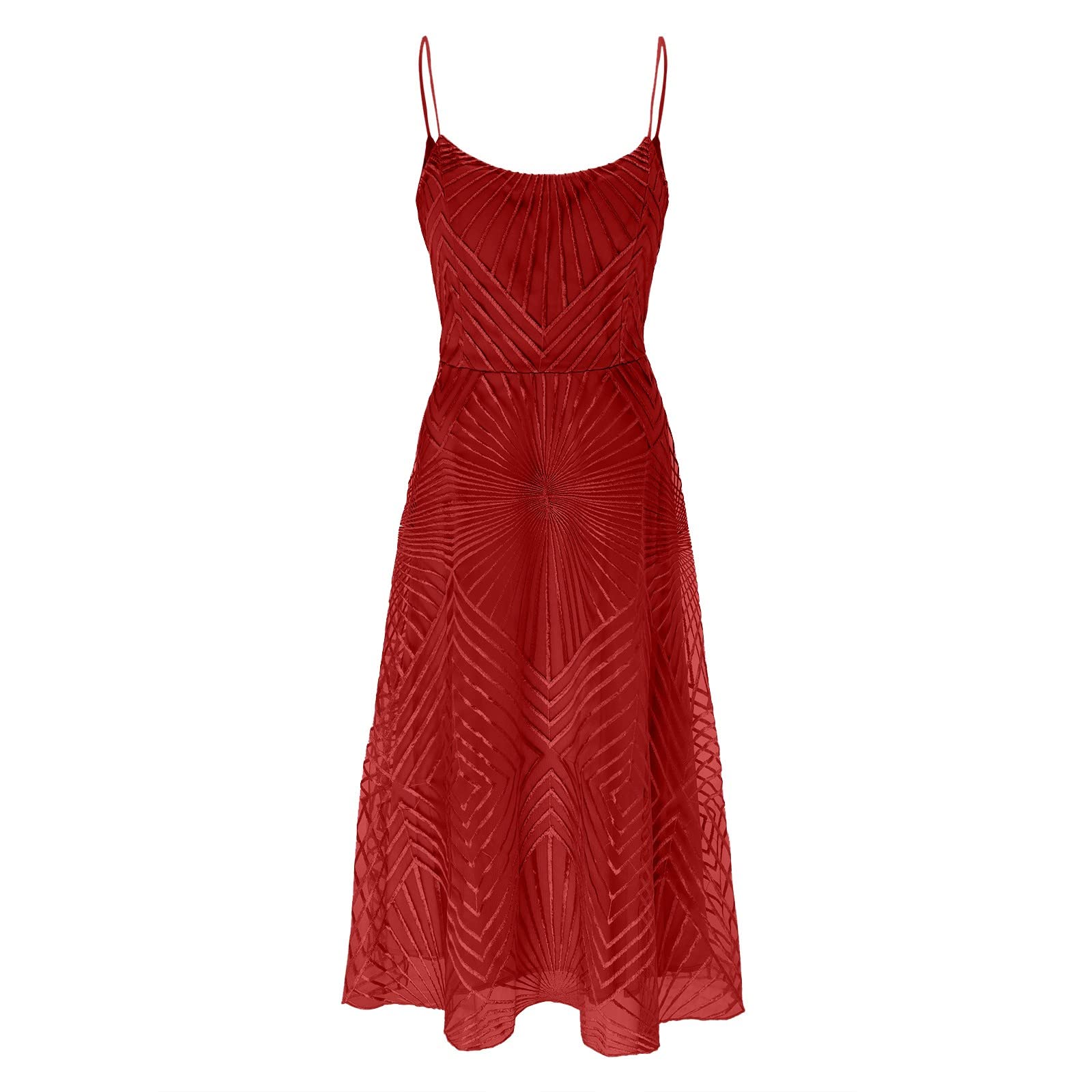 Swing Abito da cocktail da donna, elegante, in pizzo, senza maniche, per feste, ballo, scollo a V, con spalline sottili, abito da sera, a vita alta, linea ad A