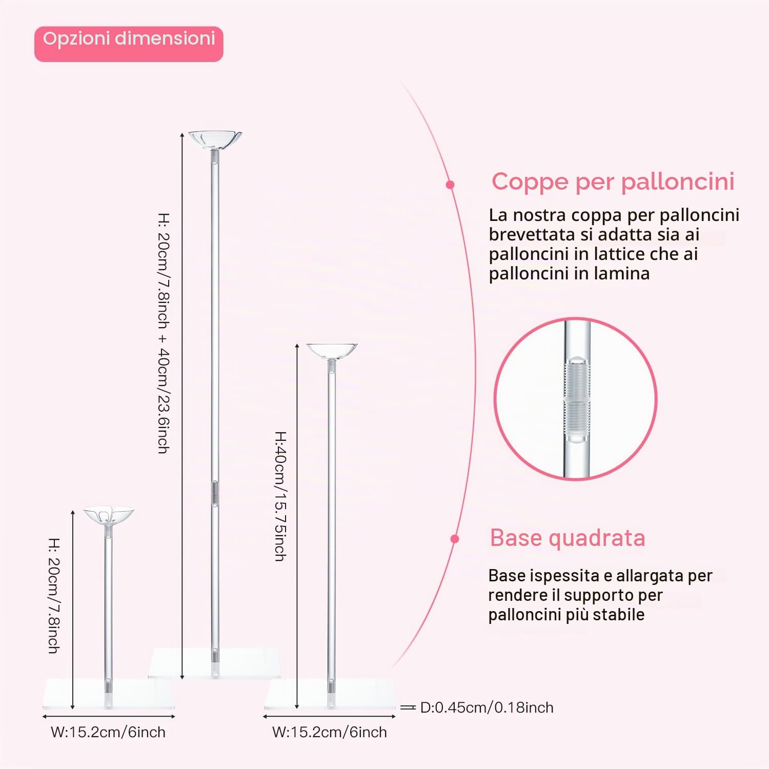 TEKXYZ Supporto per Palloncini in Acrilico per Tavolo, Regolabile 40cm 60cm | Set di 10, per Matrimoni Compleanni Decorazioni per Tavoli, Riutilizzabile