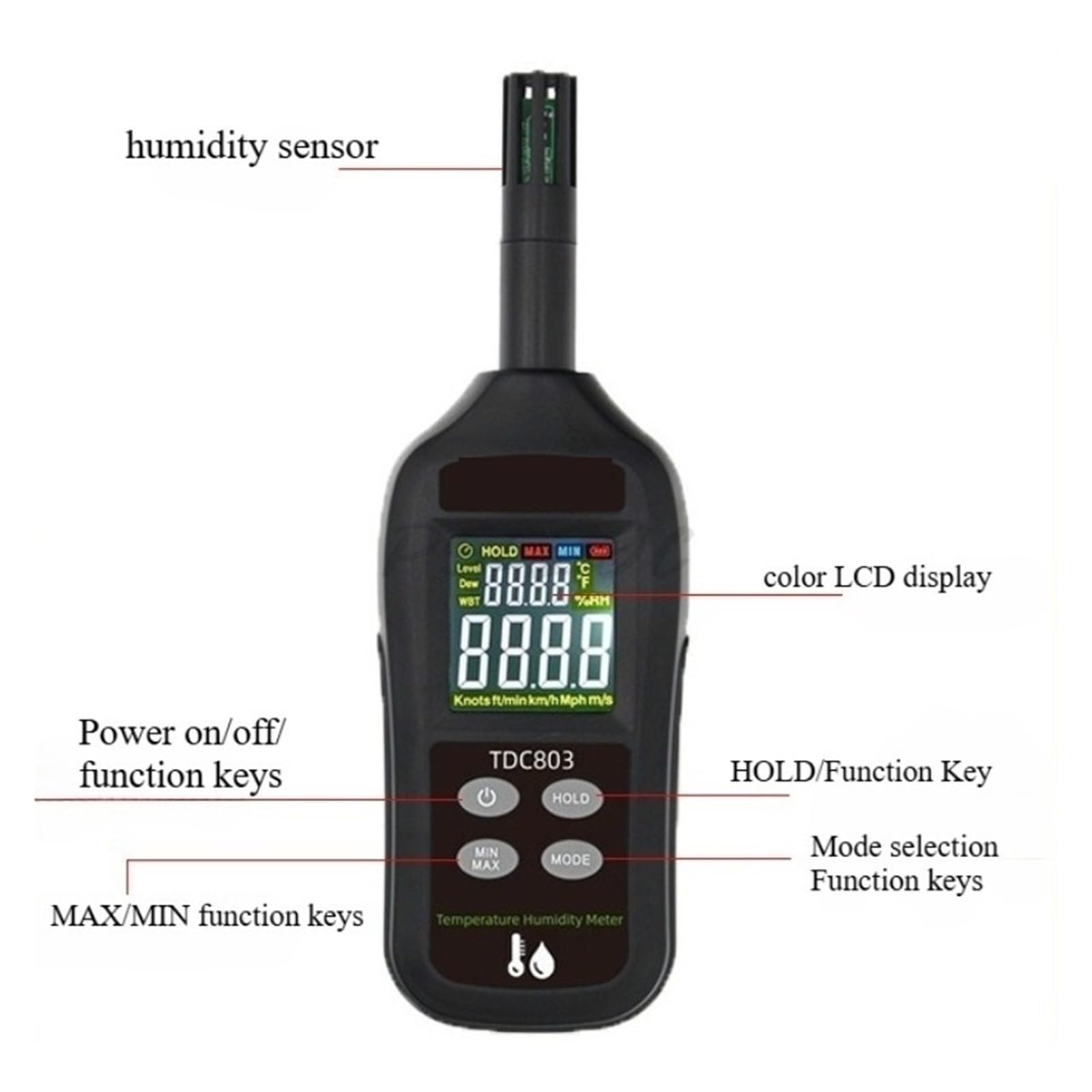 Probador electrónico de temperatura y humedad con pantalla digital y pantalla a color - Higrómetro de mano