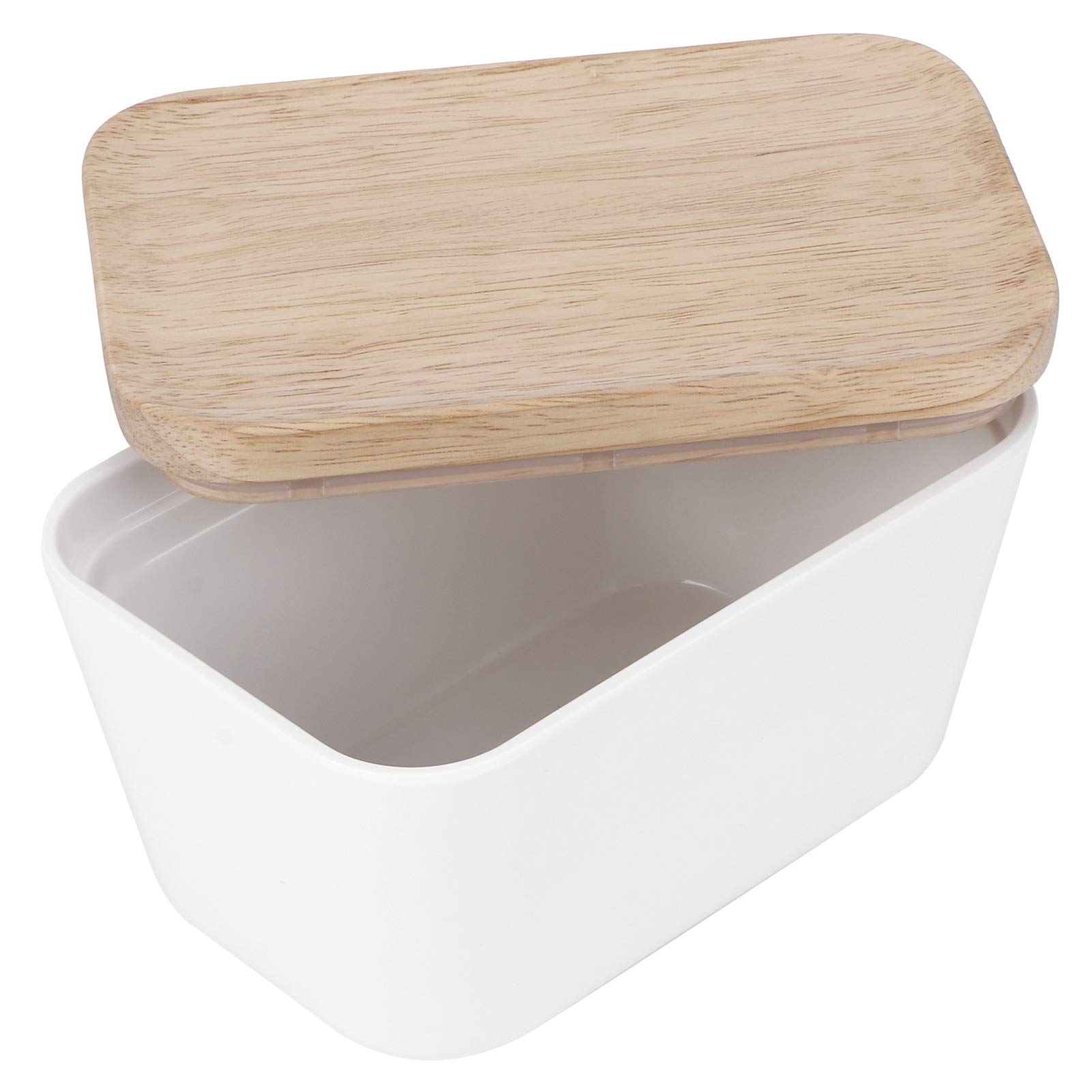 SIXRUN Mantequera con Cuchillo para Mantequilla, Tapa de Haya, Recipiente para Mantequilla de Melamina de 250 Ml para 250 G de , Anillo de Sellado, Tapa que Funciona como Tabla de Cortar, para