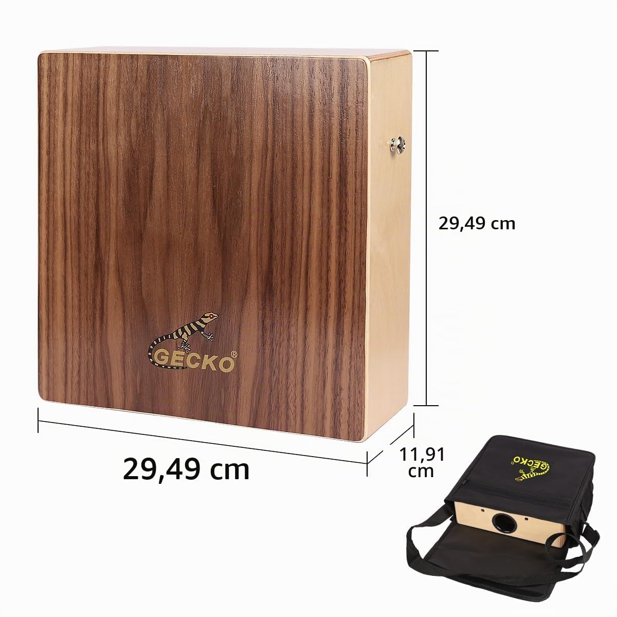 GECKO Cajon Drum - Cajon a due lati in legno con bongo e corde per chitarra, portatile, per principianti e batteristi professionisti, in betulla e noce, con borsa per il trasporto