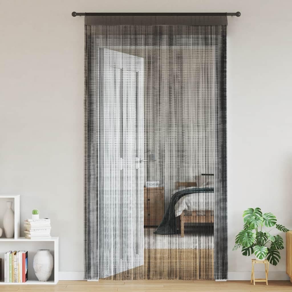 Rideau en Fils 2 pcs Noir 100 x 250 cm, Rideau de Porte Polyester 100% Lavable, Voilage Séparateur de Pièce Vitrine, Décoration Fenêtre Intérieur Salon Chambre