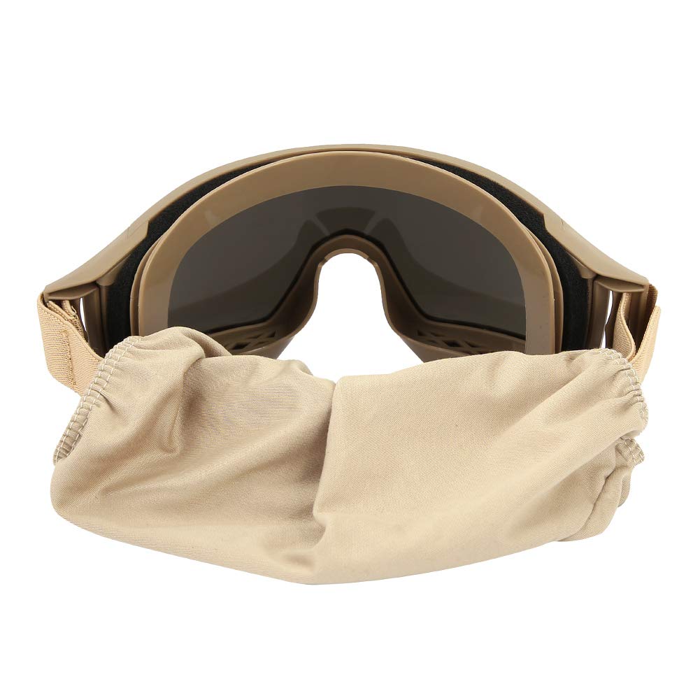 Alomejor Occhiali Tattici Occhiali di Protezione Antiappannamento Antiappannamento Con 3 Lenti di Protezione Spettacolo per Ciclismo Guida Paintball tattico Airsoft Ski(Kaki)