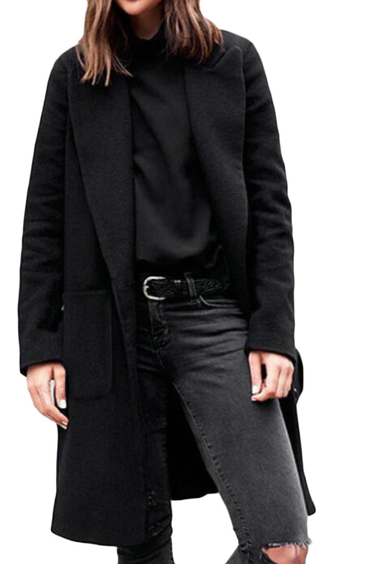 Single Breasted Black Coat in Wool Blend