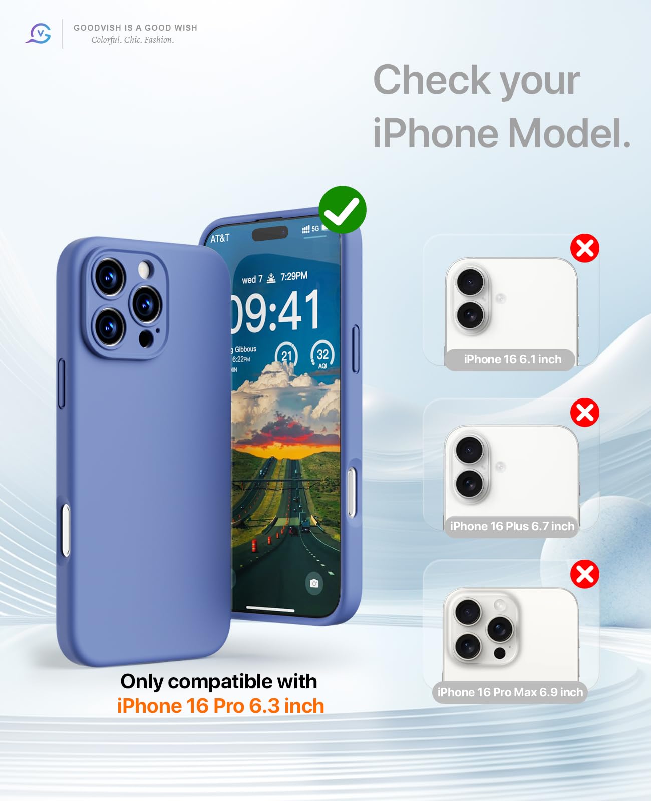 GOODVISH 3 in 1 Silicone Cover per iPhone 16 Pro 6.3", Custodia con 2 Pellicola Vetro Temperato [Protezione Fotocamera] 360° Protezione Anticaduta Case per Cellulare Antiurto Resistente, Blu