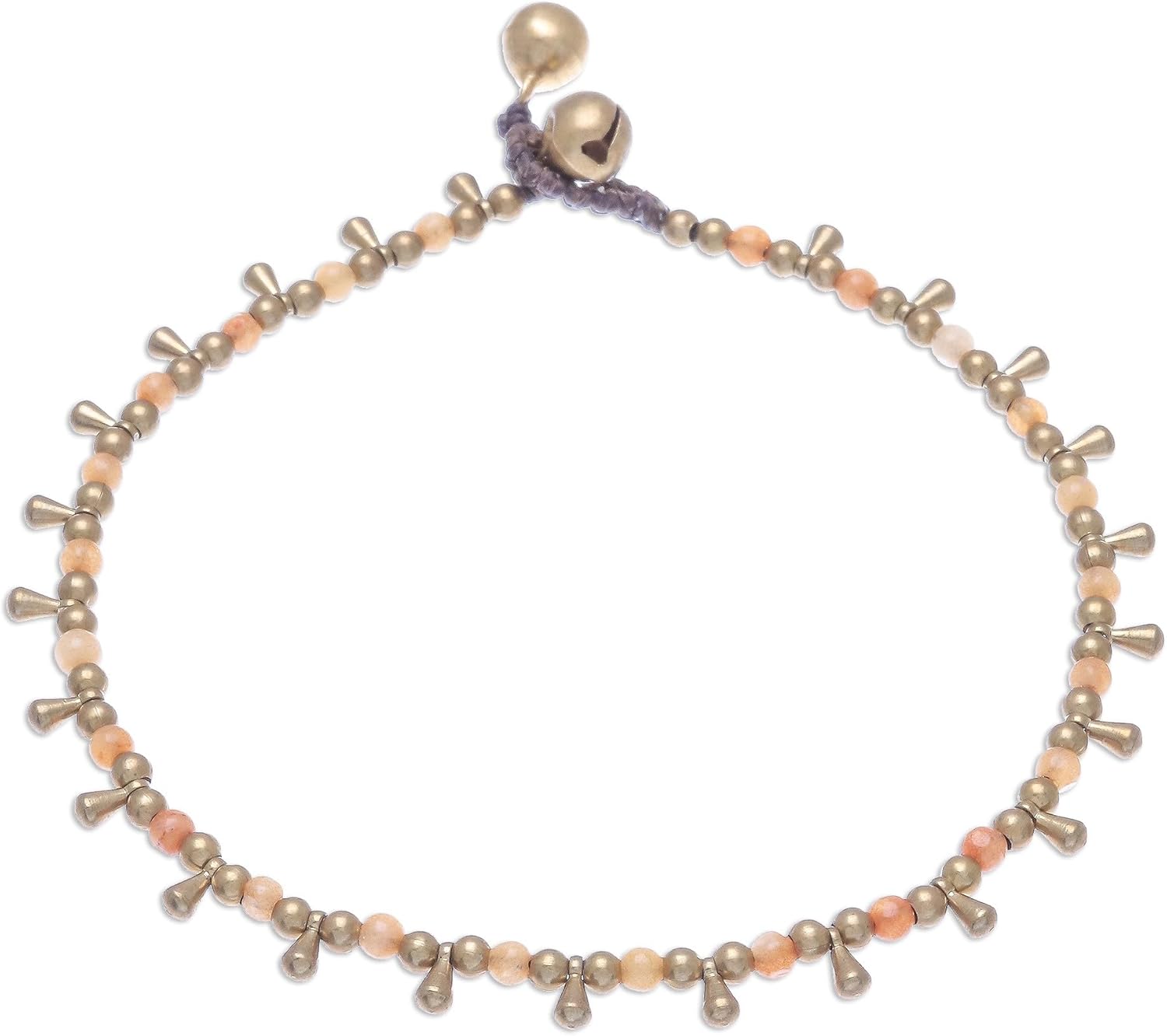 NOVICA Artisan Handmade Quartz Beaded Charm Anklet Orange from Thailand Brass Bohemian Birthstone [9.5 in min L x 9.75 in max L 7 mm W] ' Bohemian Shower in Orange'