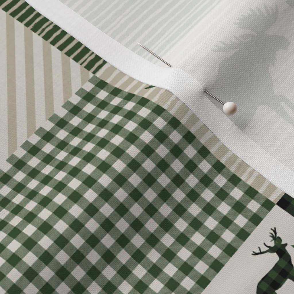 Spoonflower Fabric - Moose Quilt Cheater Hunter Green Tan Camping Arrows Bear Hunting Printed on Petal Signature Cotton Fabric by The Yard - Sewing Quilting Apparel Crafts Decor