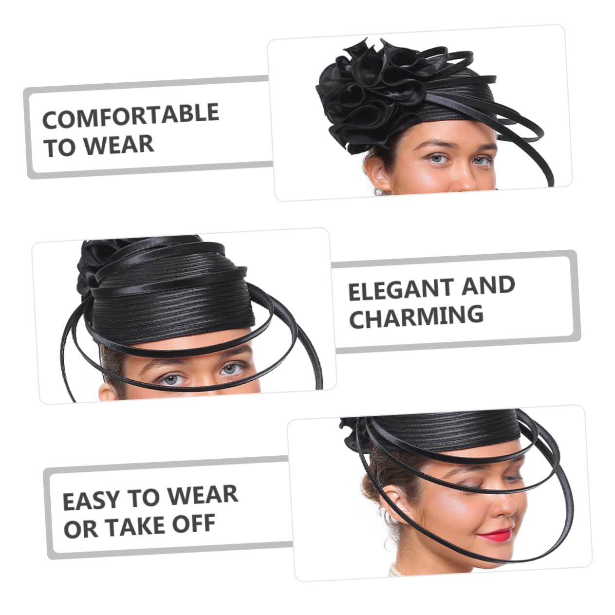 GALPADA Fascinator da Donna Nero, Cerchietto Raffinato in Poliestere e ABS, Leggero e Confortevole, per Matrimonio e tè, Stile Chic e Raffinato