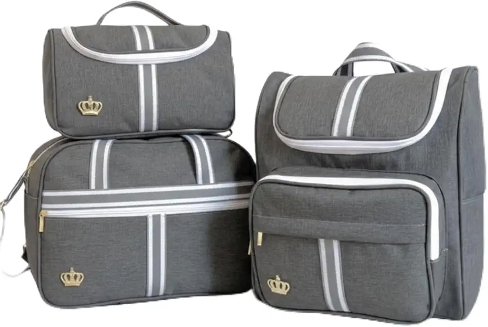 Kit Classic Cinza Bolsas Maternidade e passeio Mala Mochila e necessaire