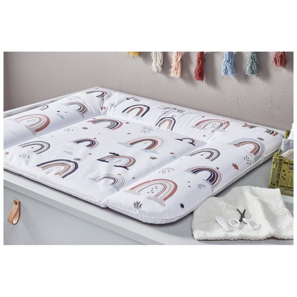 Rotho Babydesign Wickelauflage Breit (85 x 72 cm) - wickelauflage - wickeltischauflage - abwaschbar - wickelmatte - wasserdicht - Motiv Boho Rainbow