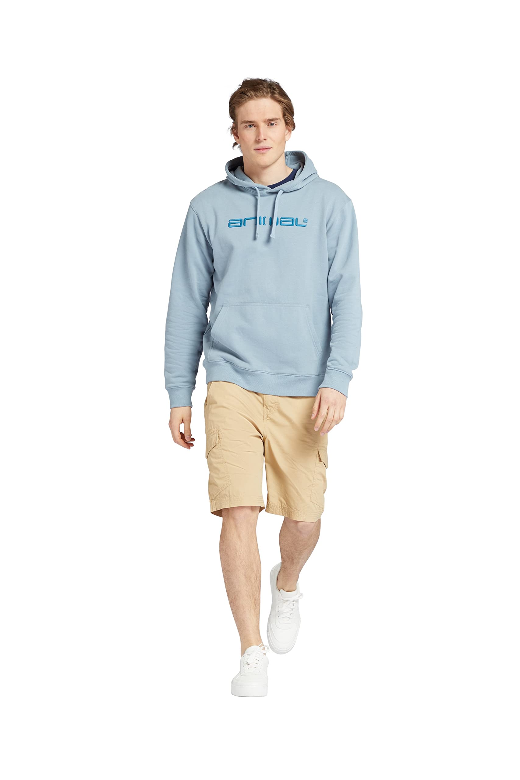 Animal Men's Pale Blue Driver Cotton Logo Hoodie - Relaxed Fit Sweathsirt With Adjustable Hood - Spring Summer, Beach, Outdoors, Holiday & Hiking S