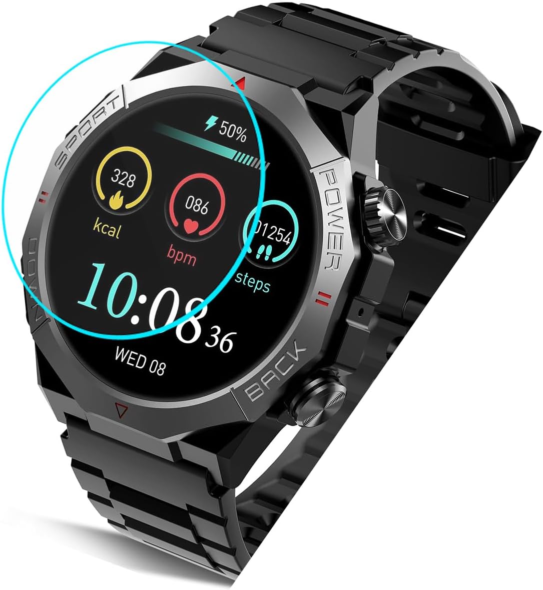 Screen Protector for Qecnato S10 Military Smartwatch - [5 Pack] HD Tempered Glass Film [9H Hardness] [Anti-Scratch] [Bubble Free] Compatible with Atheewon S10, Jugeman V20 Smart Watch