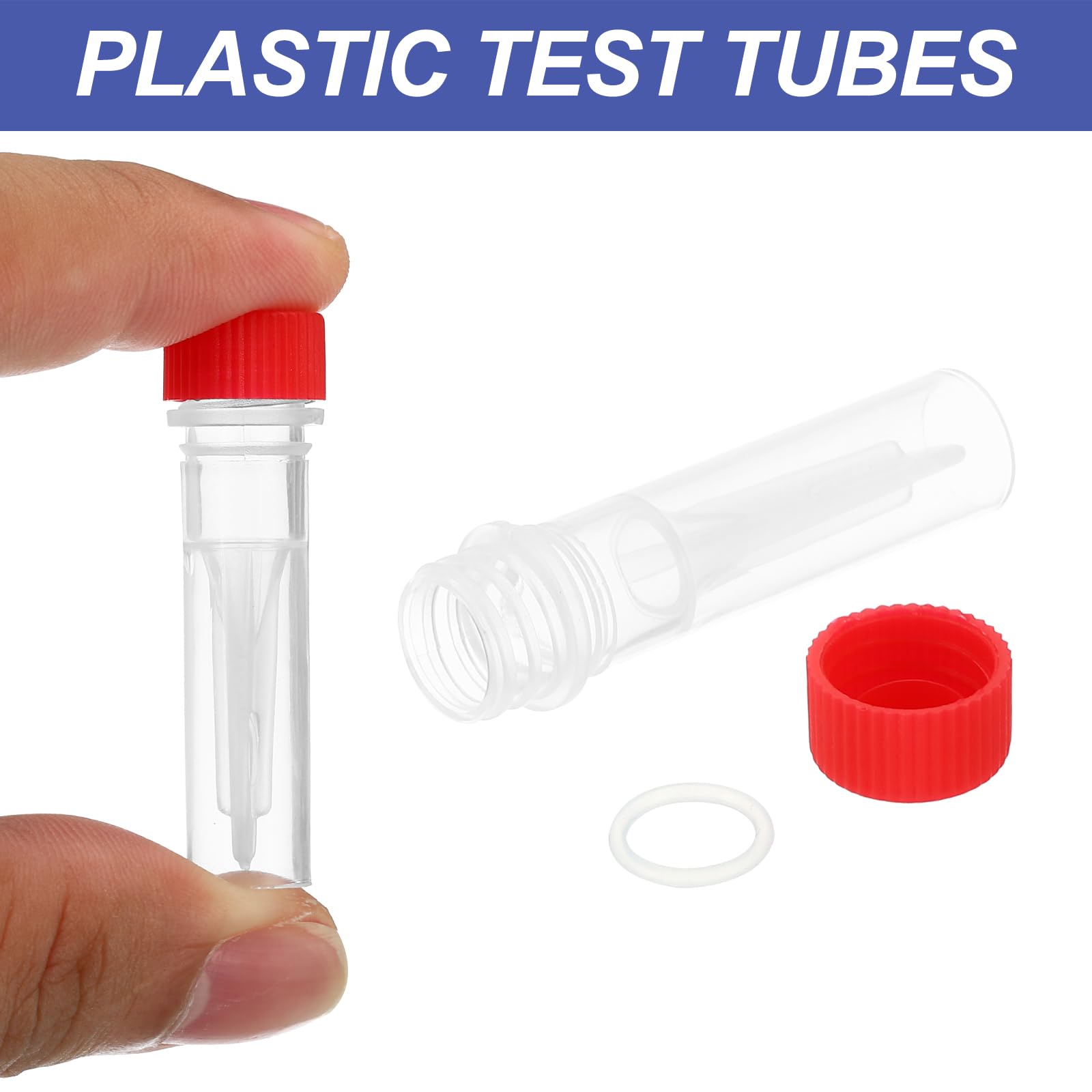 PATIKIL Provetta Criogenica Plastica da 0,5 ml, Fiala Criogenica Autoportante da 200pz, Provetta Congelata Vite, Laboratorio Scientifico, Tappo Rosso
