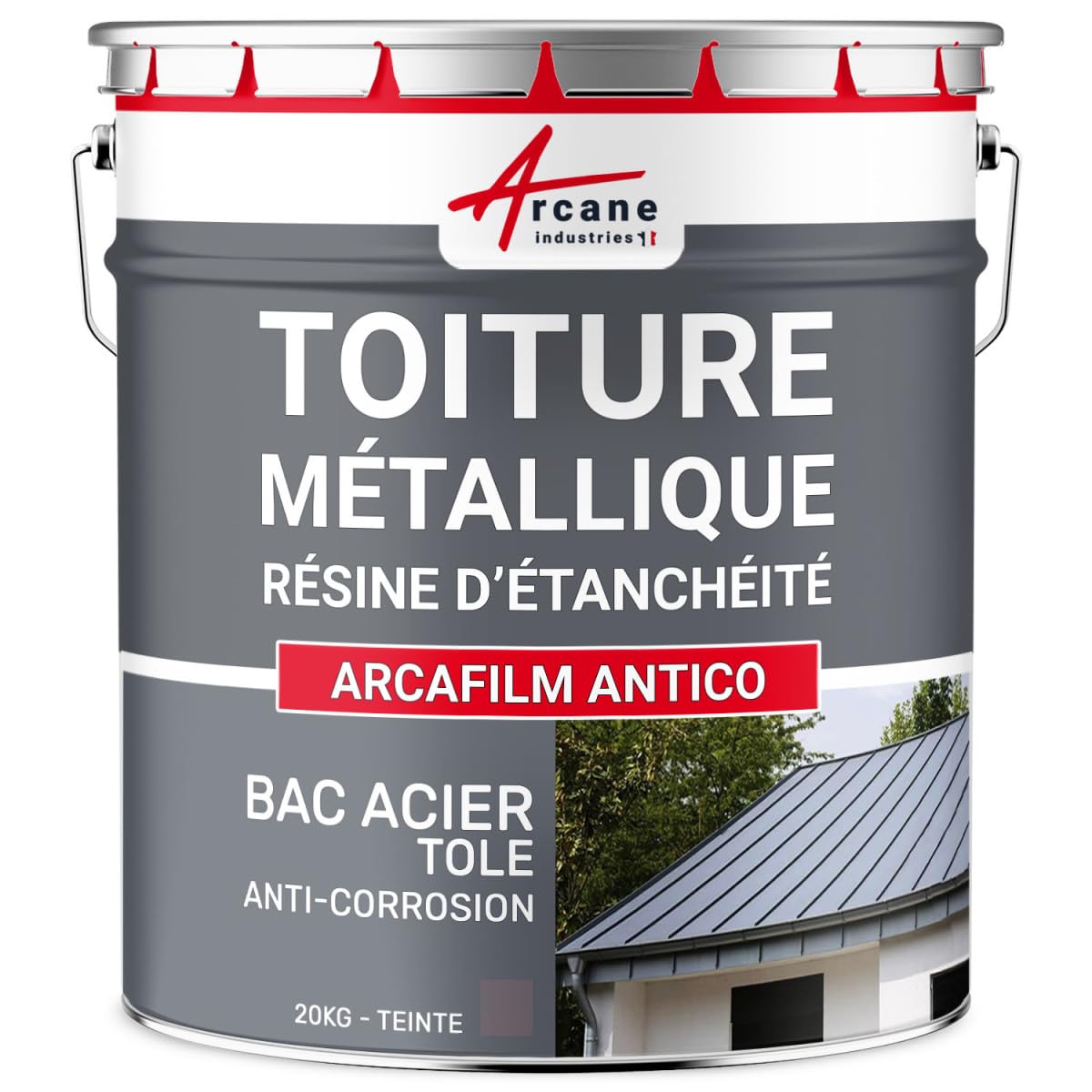 Produit d'étanchéité, toiture métallique, bac acier, peinture tôle, bardage, rouille, résistant à la corrosion et aux intempéries : Arcafilm antico - 20 kg Gris Orage - ARCANE INDUSTRIES