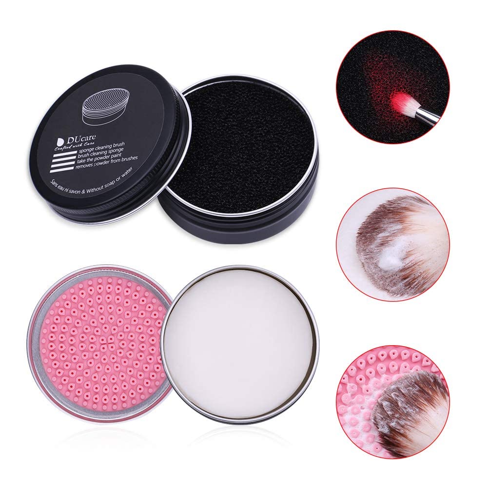 DUcare Pinceau de maquillage Nettoyer Pinceau Kit de nettoyage 2Pcs: Nettoyant pour savon solide et éponge pour enlèvement de la couleur