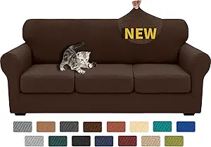 XINEAGE 2025 New 4 Pieces Couch Covers for 3 Cushion Couch Super Stretch Thick Soft Sofa Cover Anti Slip Sofa Slipcover Dogs Cats Furniture Protector (Coffee, 71"-91")