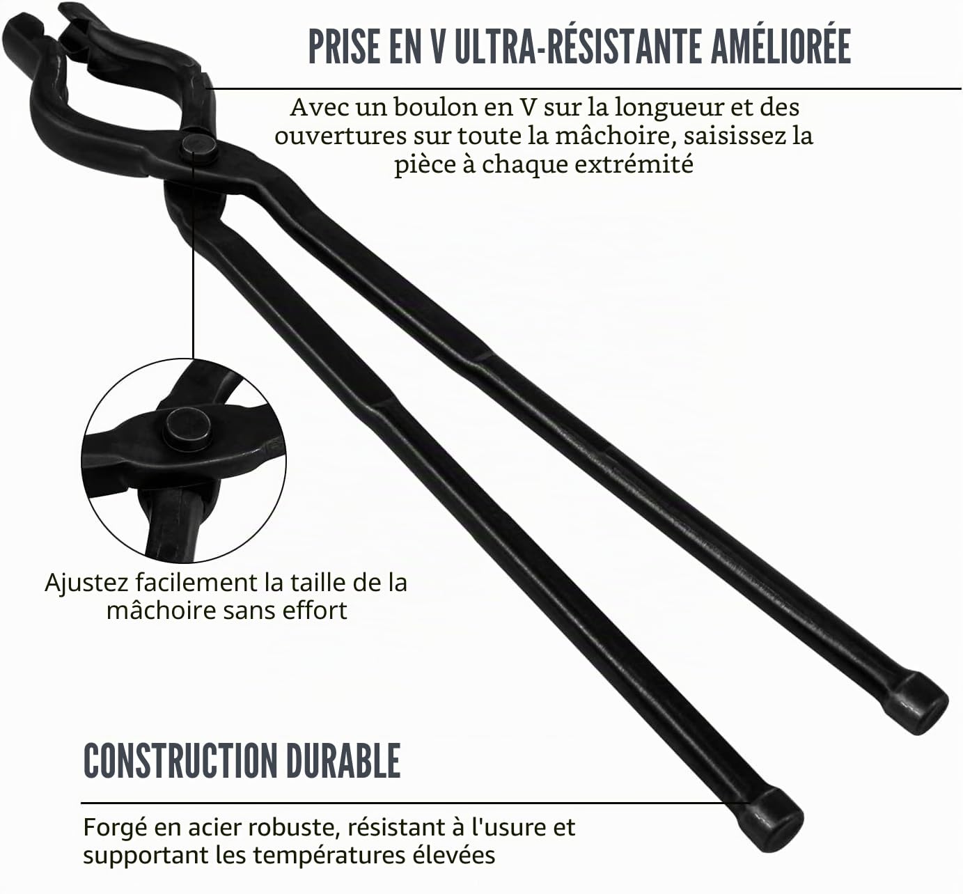 Pince à boulon en V de 17 pouces, pince à mâchoire loup, fabrication de couteaux assemblée, pince à forger, lame et enclume