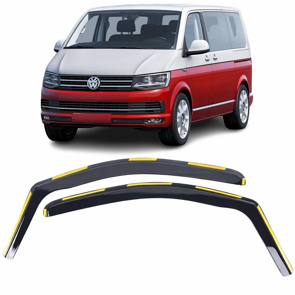 Set mit 2 Windabweisern für Volkswagen T5 & T6 VW Transporter/Multivan 2003 bis 2022 In-K-Acryl-Seitenfenster-Visiere, rauchgetönte Regenschutz-Reflektoren.