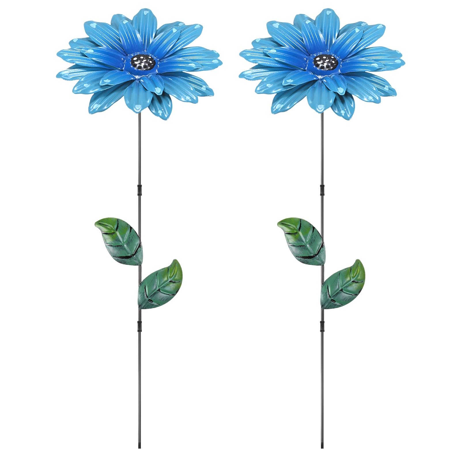 M METERXITY 2 Pack Large Flower Garden Decor Stakes, 13 Inch Waterproof Metal Garden Stakes Spring Decorative for Indoor/Outdoor/Lawn/Flower Pot/Bed/Bouquets/Patio/Terrace/Home Decor [Blue] — image 1