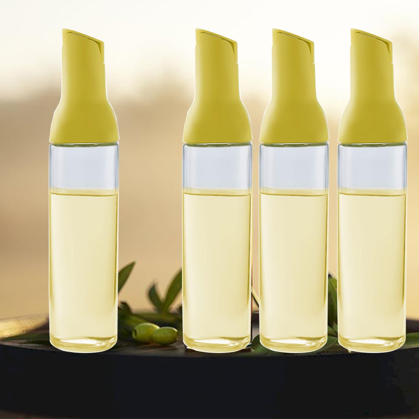 Dispensador de aceite de 17 onzas para cocina y cocina, paquete de 4 con etiquetas, dispensador de botellas de aceite de oliva con tapa automática, botella de aceite antigoteo, amplia