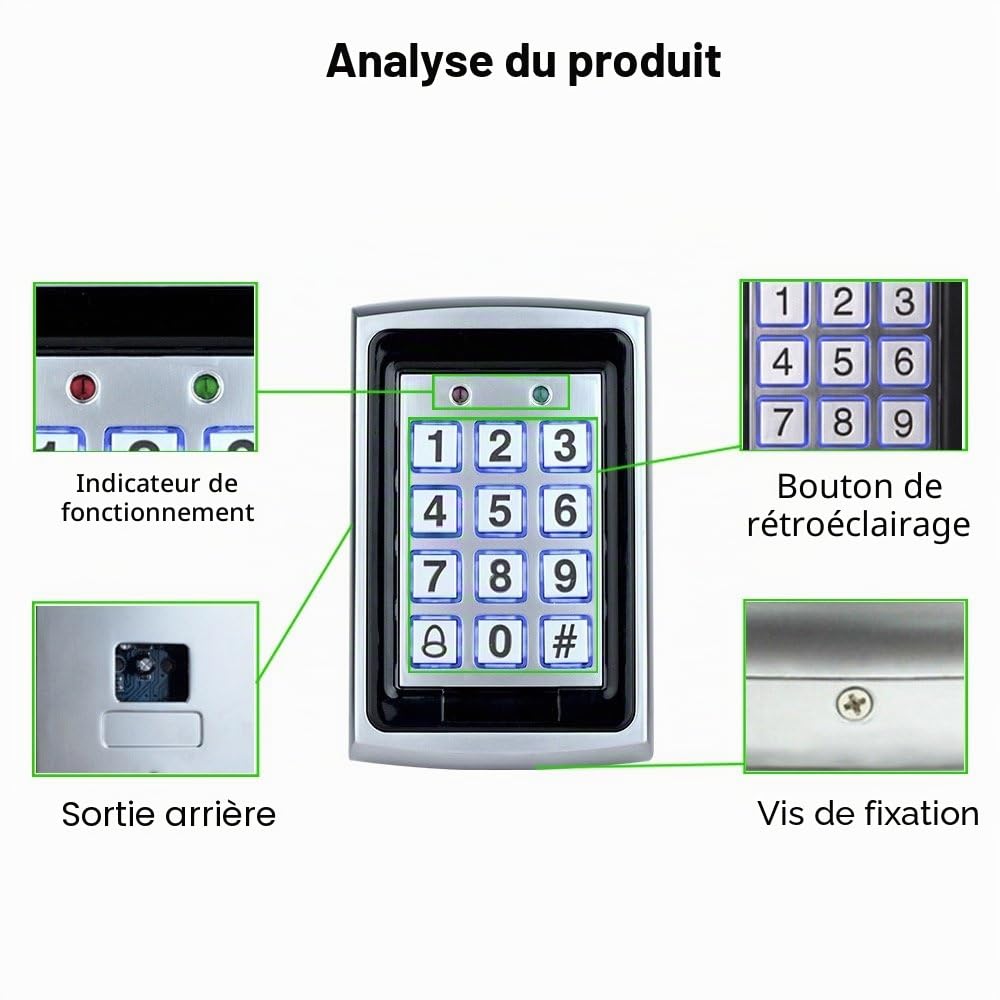 LIBO Contrôleur Imperméable de proximité de Clavier numérique de Contrôle d'accès pour Le Système d'entrée de Porte Simple, 1000 utilisateurs, 10pcs 125KHz RFID Keyfobs avec la Couverture Imperméable