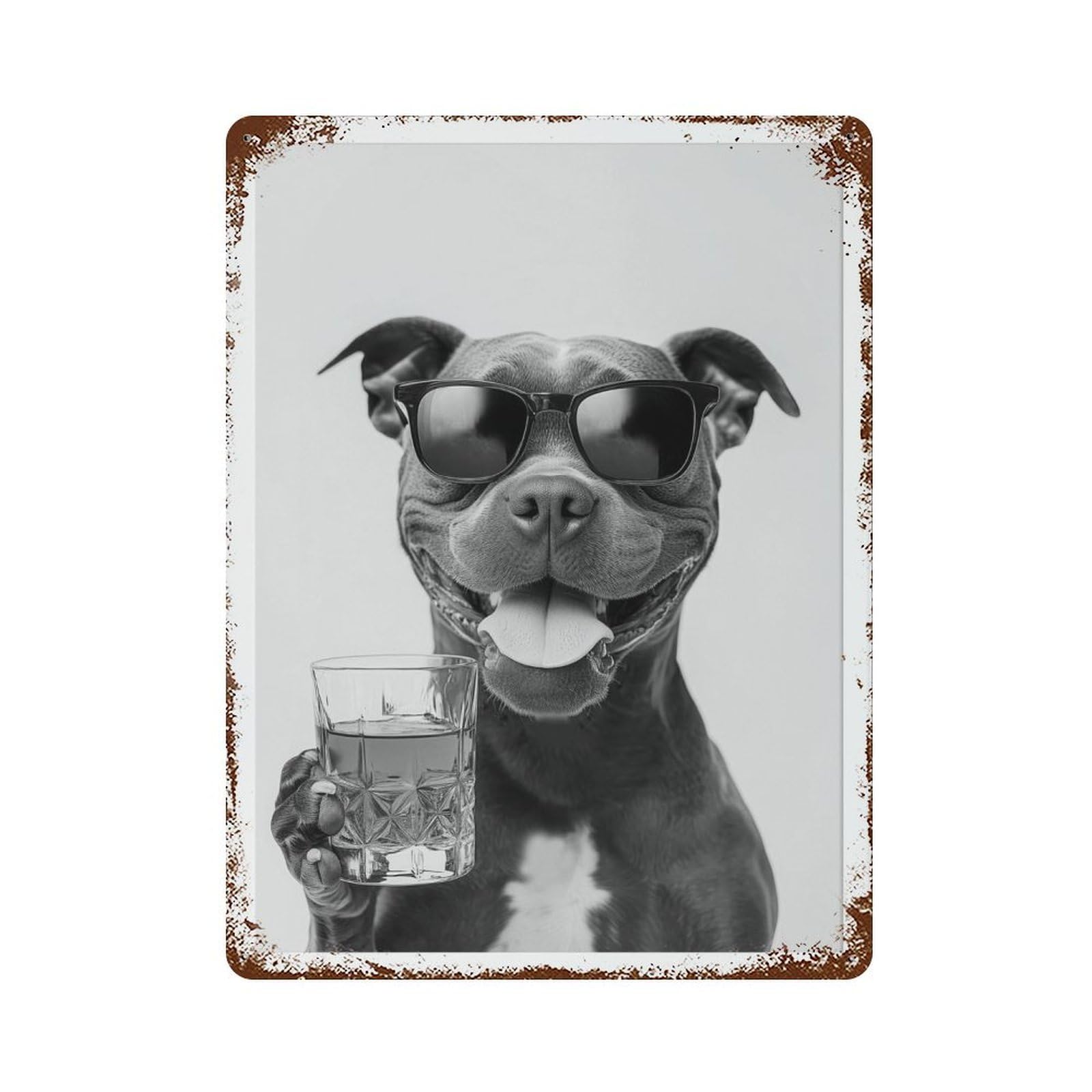 xiaoxiaoshen Staffy Drinking Whiskey Staffordshire Bull Terrier Wall Decor Art Metal Tin Poster Modern Home Decor Art Home Bar Shop Decorations Vintage Sign 40x30cm