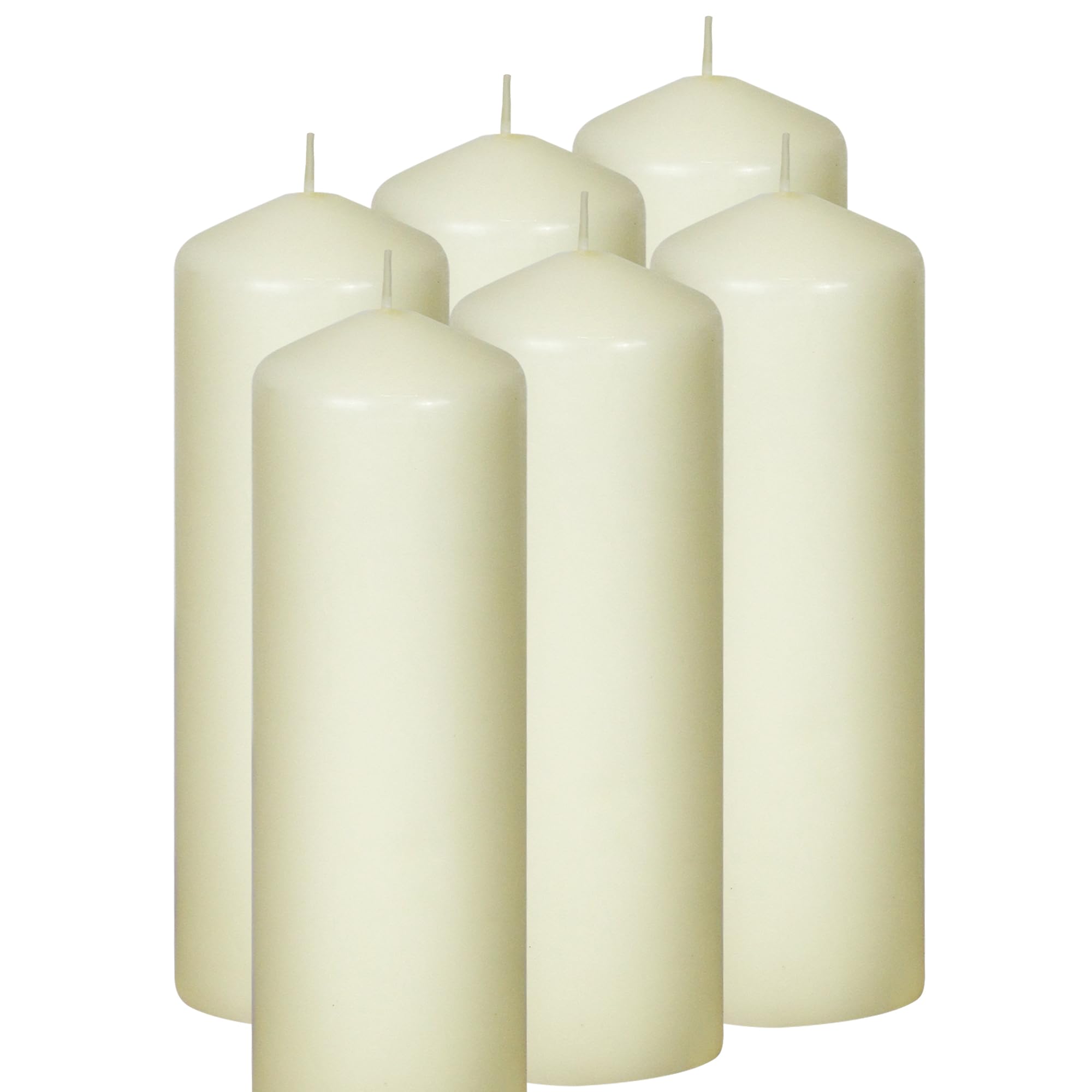 simpa Unscented Ivory Pillar Candles Smokeless Burn 28 Hour Burn Time 50mm x 150mm - Set of 6