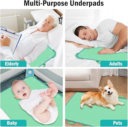 Miniatura 6 de i COVER Almohadilla de cama de posicionamiento de 34 x 36 pulgadas con asas reforzadas, almohadillas de incontinencia impermeables y reutilizables