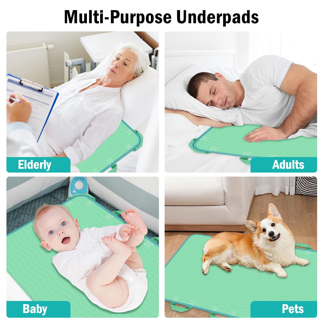 iCOVER - Almohadilla de cama de posicionamiento de 34 x 36 pulgadas con asas reforzadas, paquete de 2 hojas de transferencia multiusos lavables y reutilizables para girar, levantar y reposicionar,