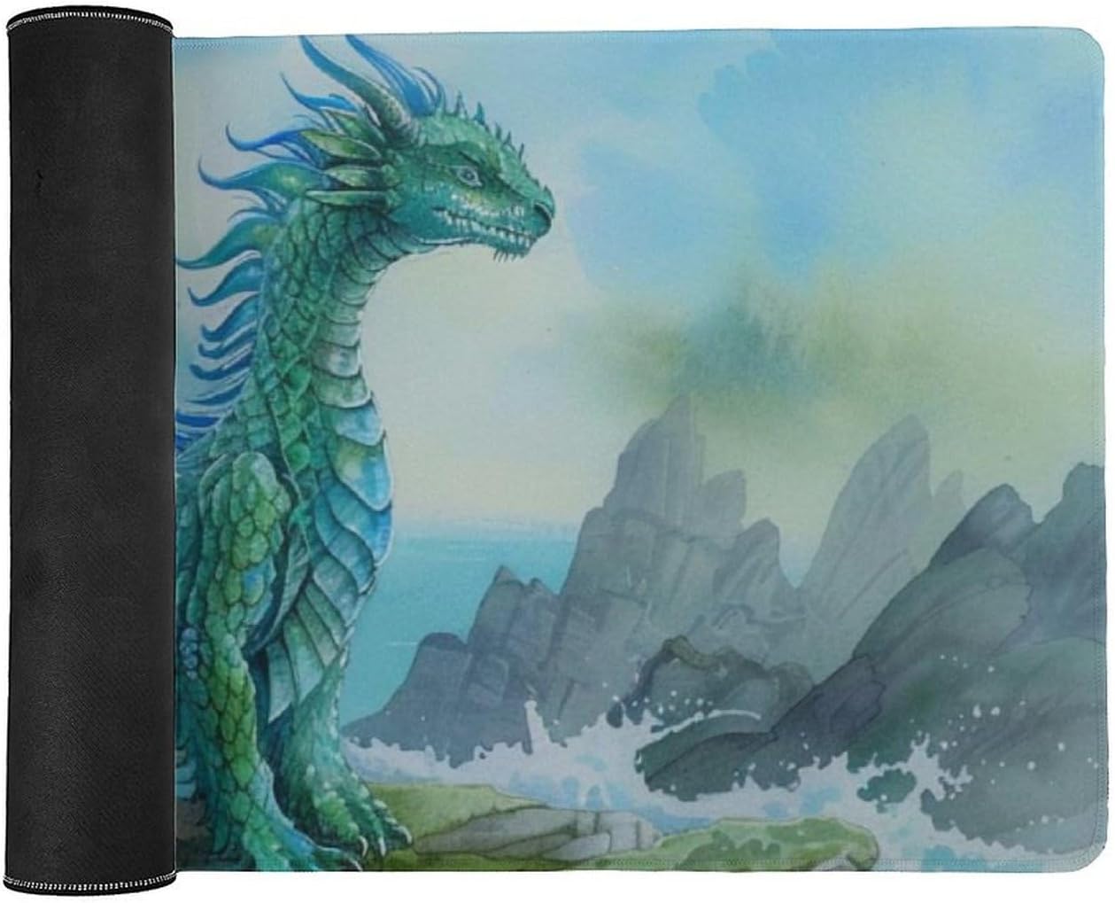 Fantasy Dragon Gaming Mouse Pad Large Ocean Great Waves Dragon Mousepad Watercolor Style Dragon Desk Mat Extended Keyboard Computer Pad Office Desk Organizers 35.4 x 15.7 Inch