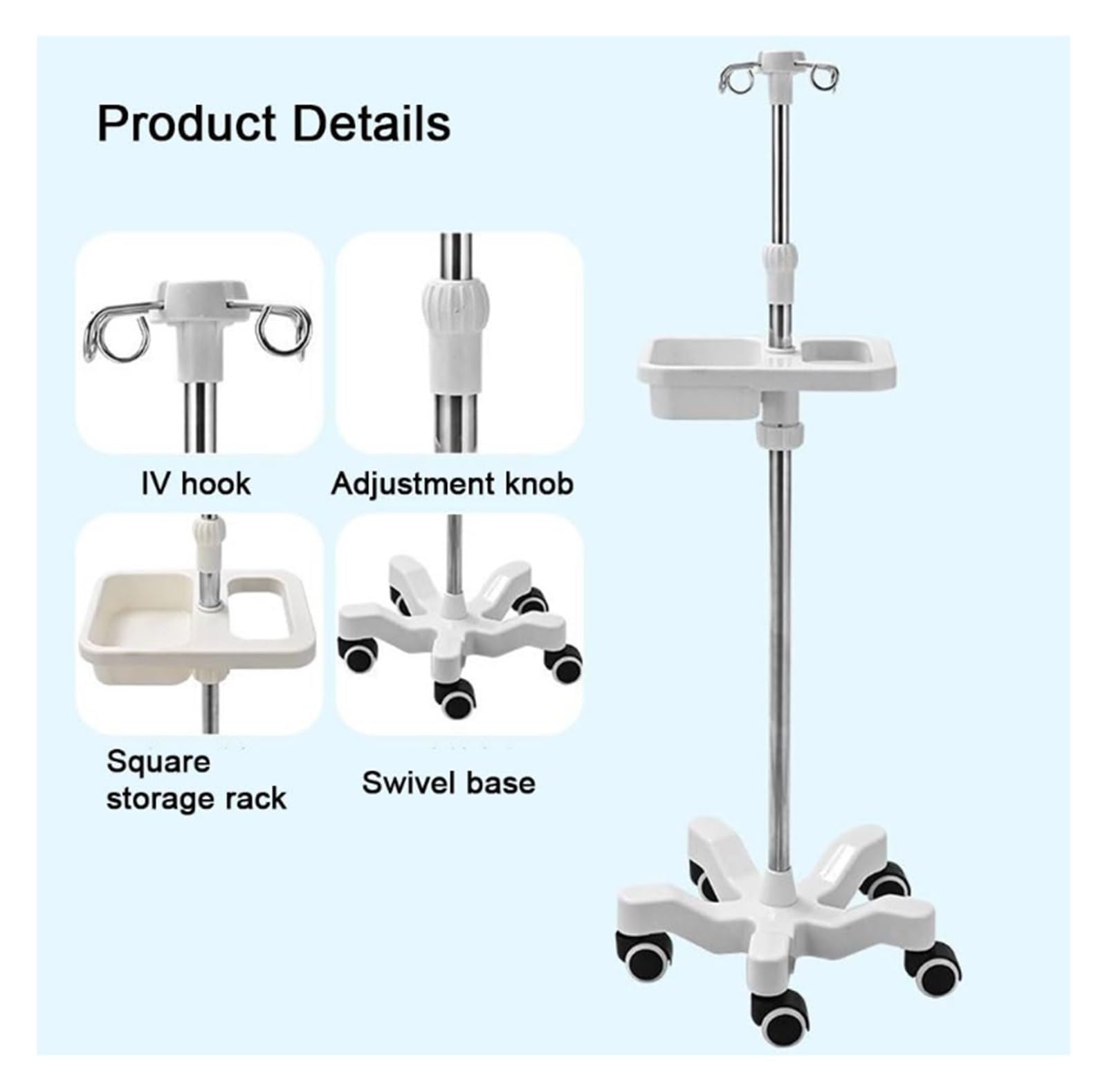 Altura ajustable de poste de soporte intravenoso portátil médico Soporte para suero