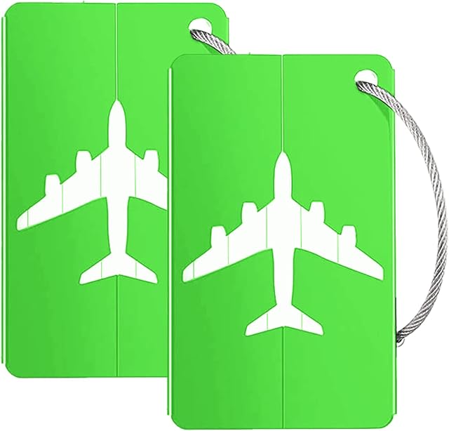 Luggage Tags for Suitcases, Lluggage Tags Suitcase Tags Bag Tags Travel Tags for Luggage Tag Aircraft Logo Travel Tags for Preventing Loss of Airplane Luggage Handbag (Green 2 Pack Tags)