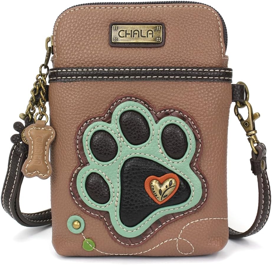 CHALA Dog Collection Cell Phone Crossbody Purse-Women PU Leather/Canvas Multicolor Handbag with Adjustable Strap