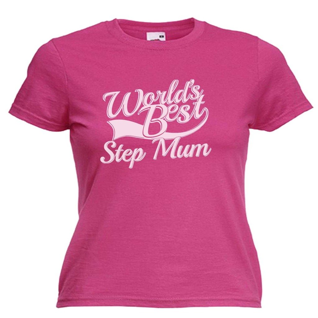 shaniztoons World's Best Step Mum Gift Womens Ladies Lady Fit T Shirt Medium Fuchsia