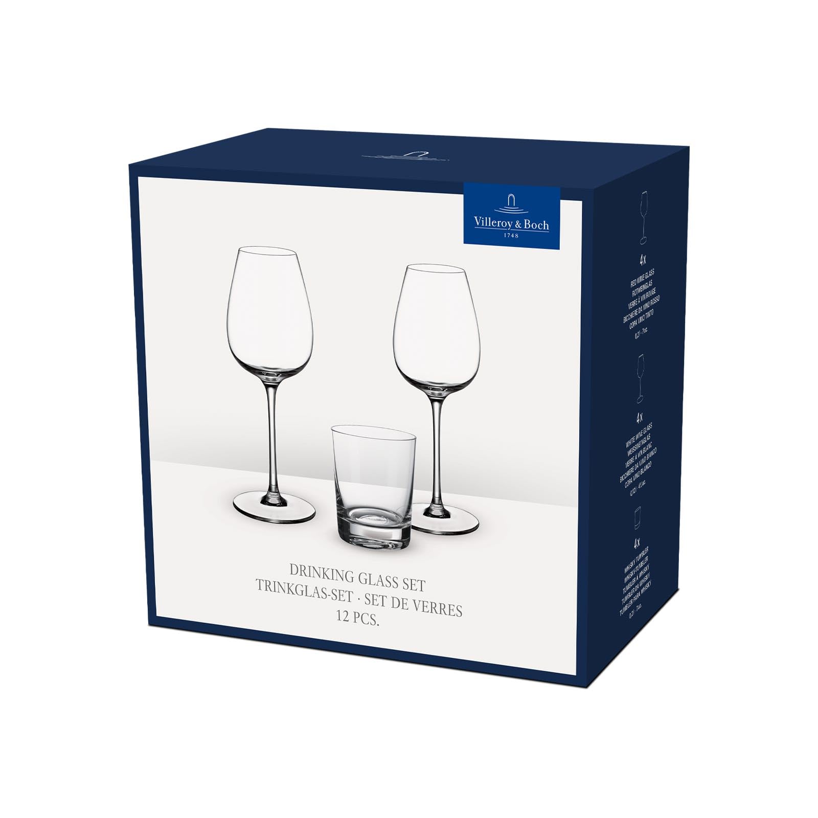 Villeroy & Boch Purismo Wine - Juego de 12 copas de vino tinto, copas de vino blanco y vasos de agua para 4 personas, apto para lavavajillas, transparente