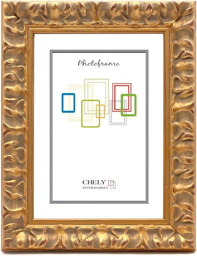 CHELY INTERMARKET, marco de foto plateado Mod 217| Estilo Barroco | Marco de madera para Decoración de Casa | Fotografías de Boda | Listado de precio (Dorado, A3: 29,7x42 cm)