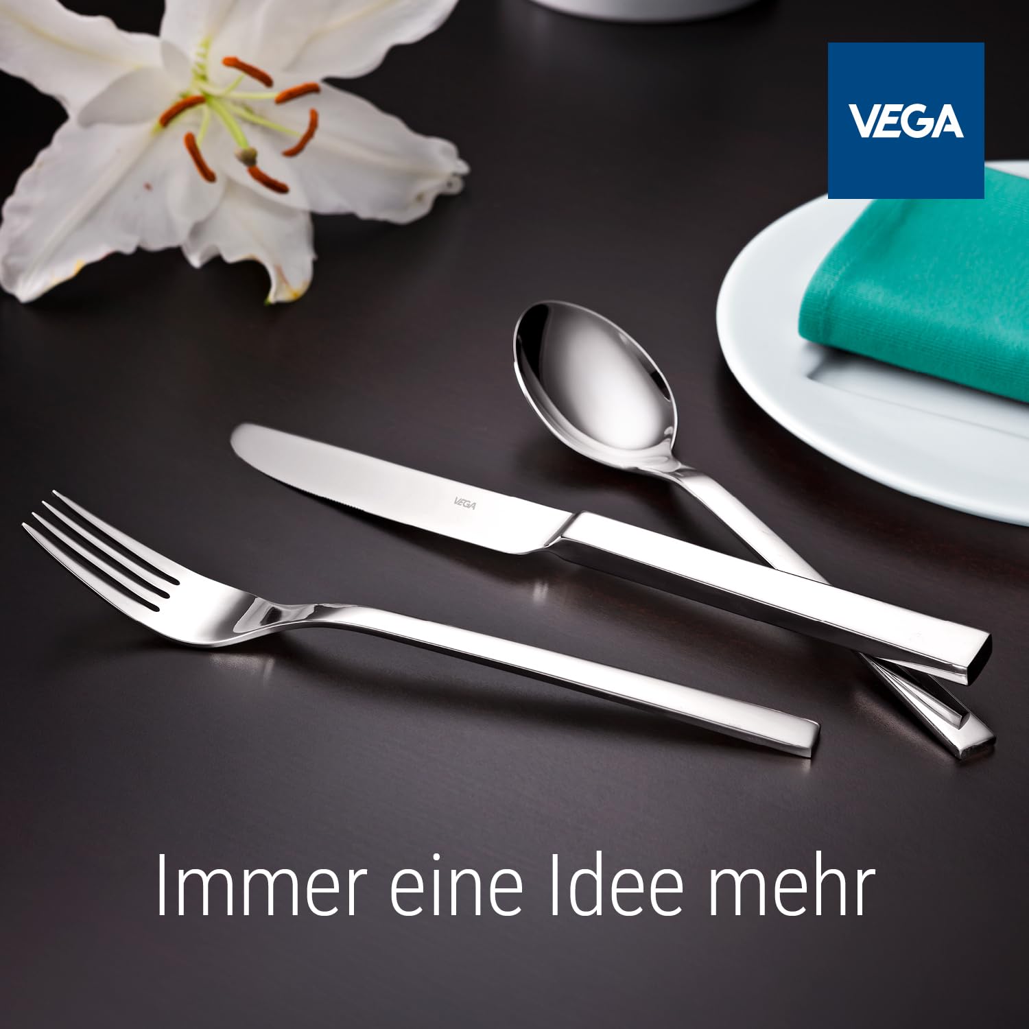 VEGA Native Besteckset 30-teilig für 6 Personen, Edelstahl 18/10, Silber | Spülmaschinenfest & rostfrei, Tafelbesteck hochglanzpoliert, 6 Gabeln, 6 Messer, 6 Löffel, 6 Kaffeelöffel, 6 Kuchengabeln