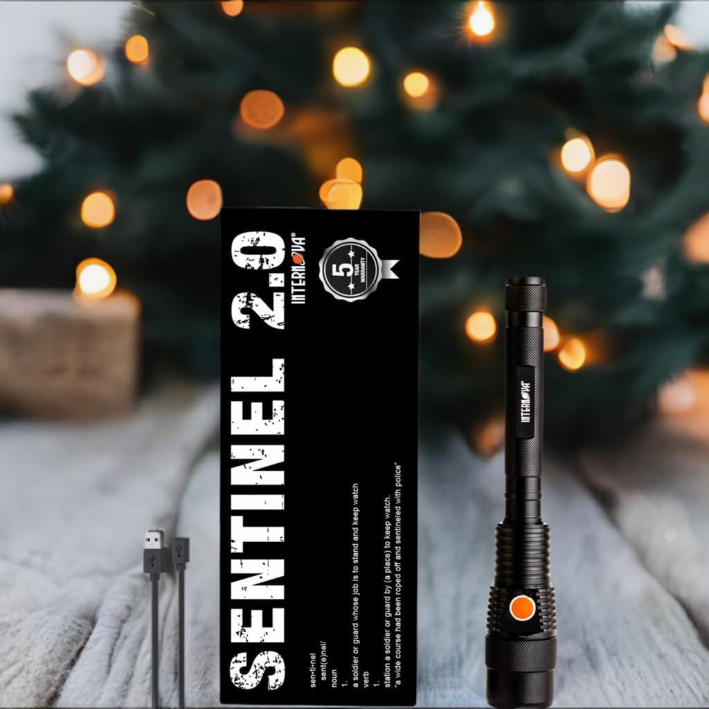 INTERNOVA® Sentinel 2000 Lumen Rechargeable Flashlight 10.5 Inches - LED Flashlight Includes USB Cord & Magnetic Sealed Gift Box