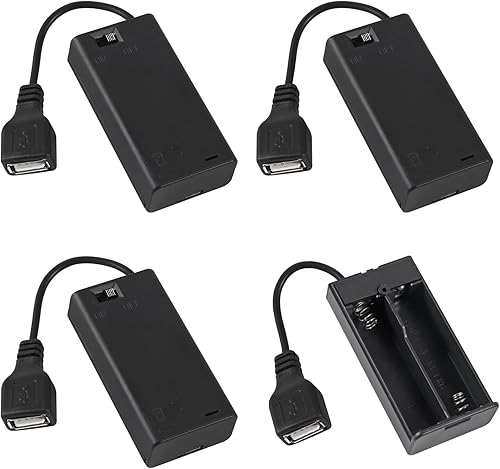 4 piezas 2 AA soporte de batería, USB hembra zócalo 2 AA caja de batería titular con cubierta e interruptor de encendido/apagado