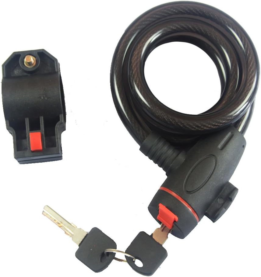 Una Bike Bicycle Key Black Security Lock Steel Wire 12MM x 1200MM + 2 Keys