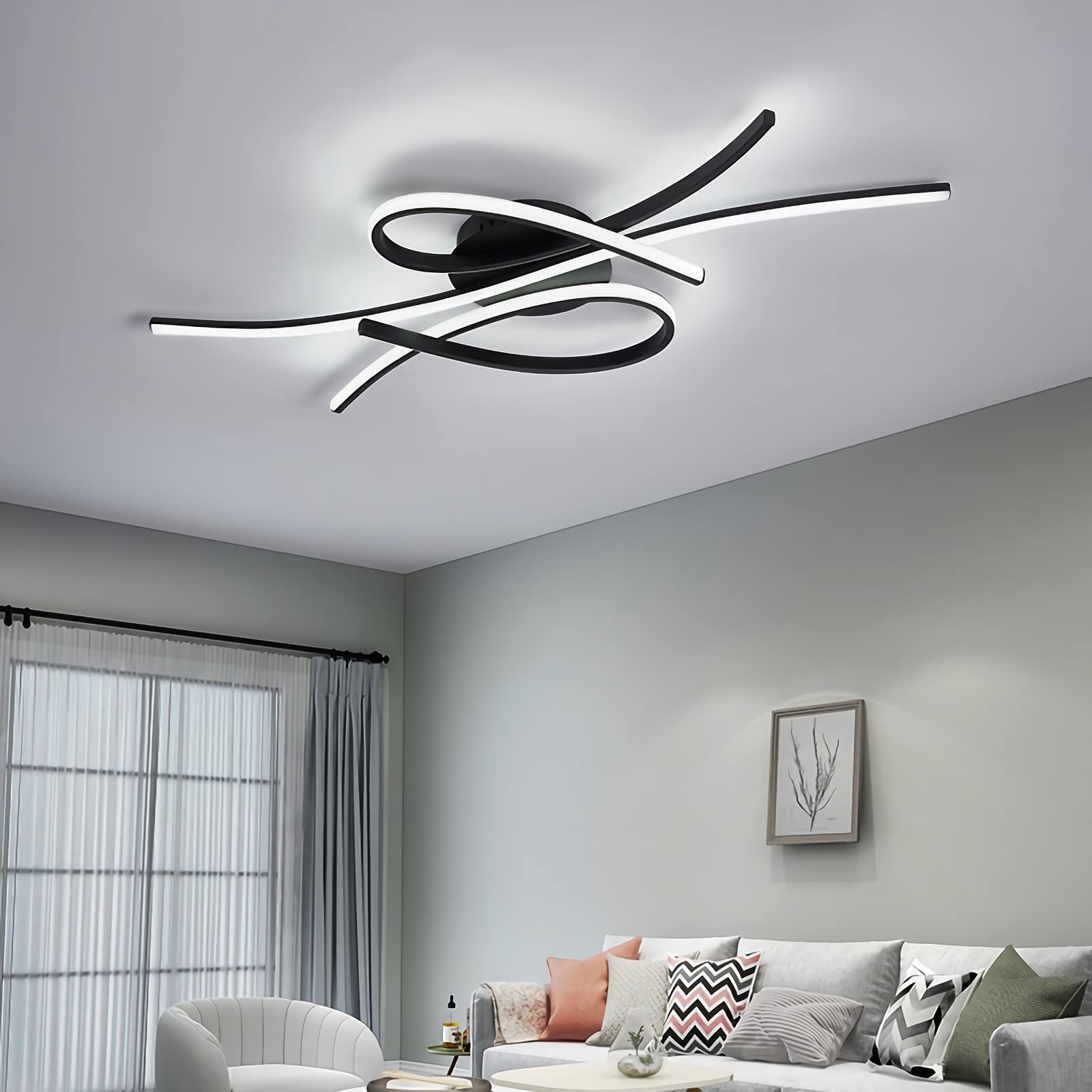 LED Deckenleuchte Dimmbar Deckenlampe Modern Wohnzimmerlampe Schlafzimmerlampe Decke mit Fernbedienung Innen Design Deckenbeleuchtung für Wohnzimmer Küche Arbeitszimmer Büro (Schwarz, 100CM)