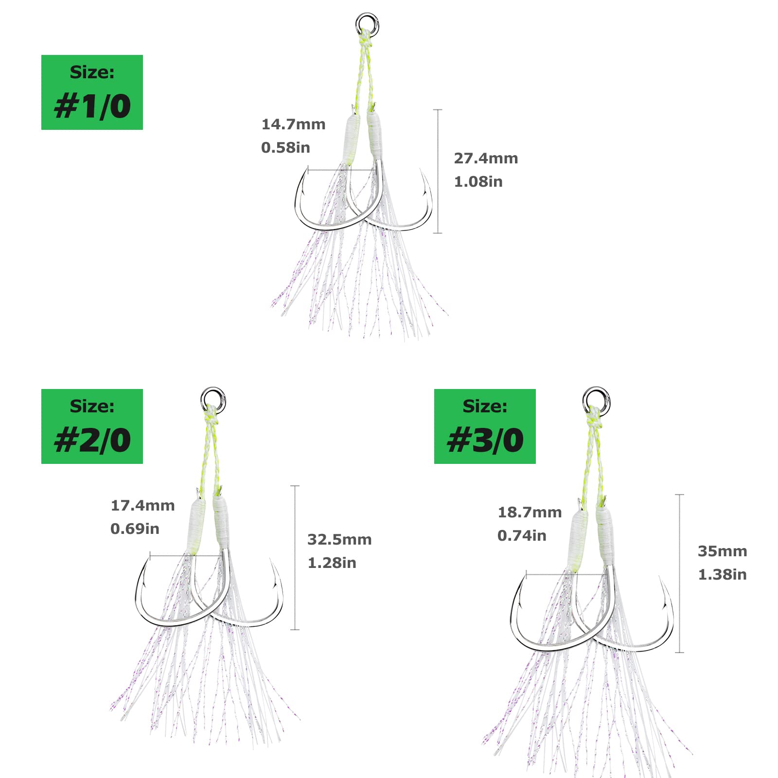 GLOW RUBBER SKIRTS Double Eyes Fishing Assist Hooks Jig Fishhooks